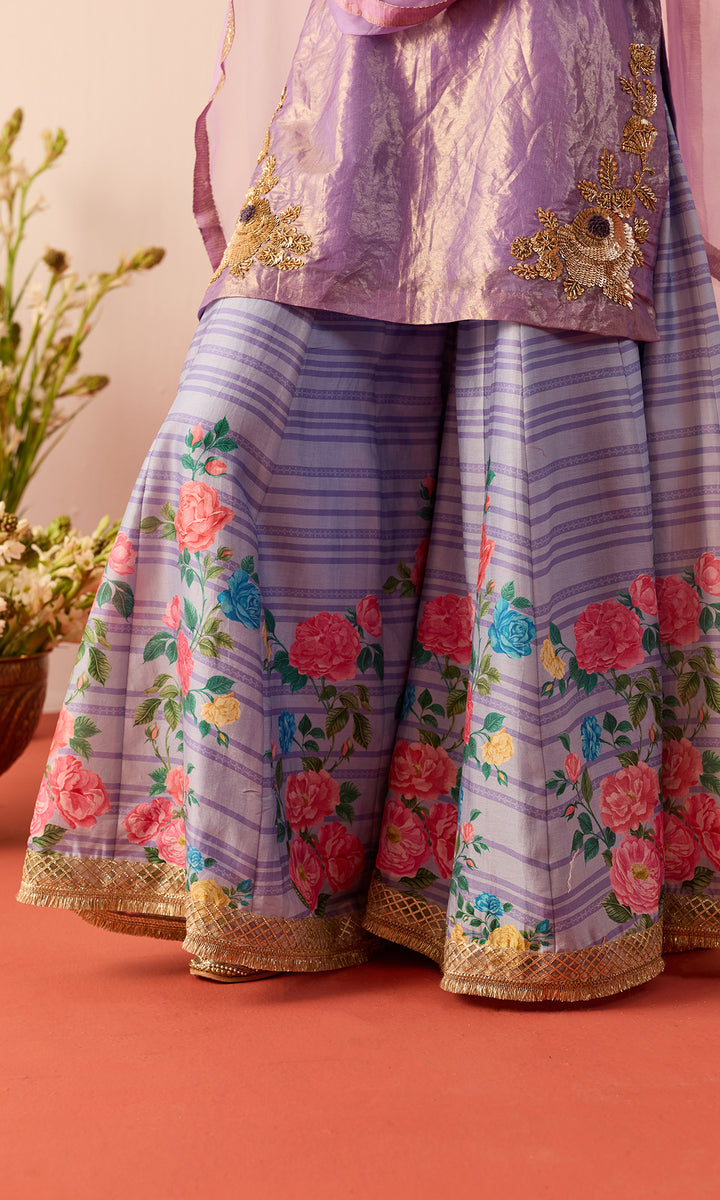 Nazli Set- Lilac Tissue Embroidered Sharara set (set of 3)