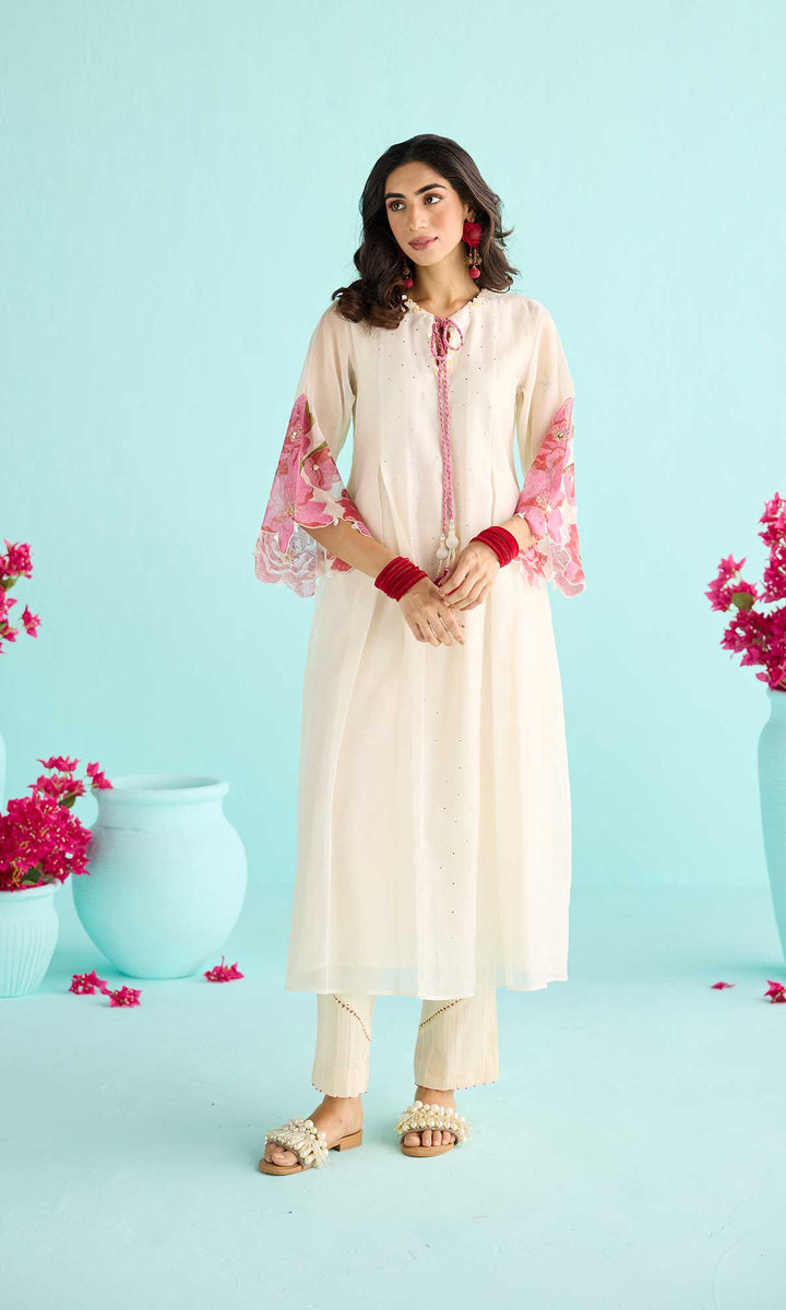 Zainab Set- Kora & Blue block printed chanderi kurta with pants and dupatta (set of 3)