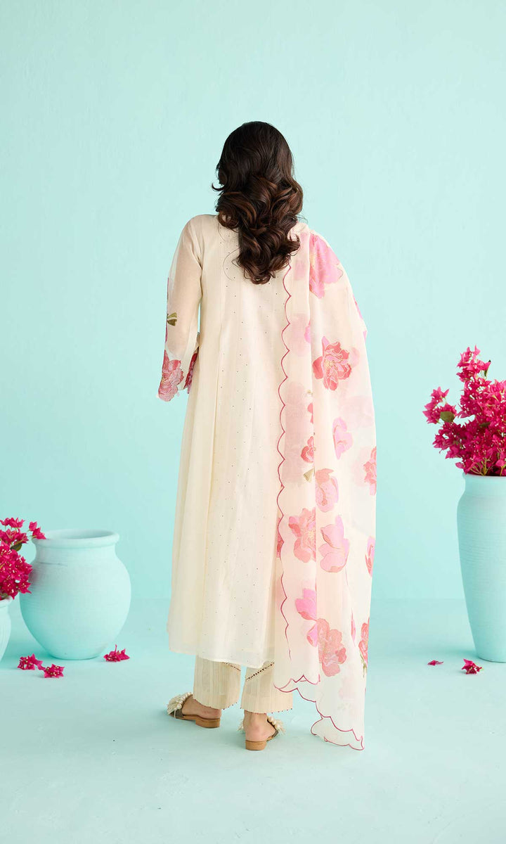 Zainab Set- Kora & Blue block printed chanderi kurta with pants and dupatta (set of 3)