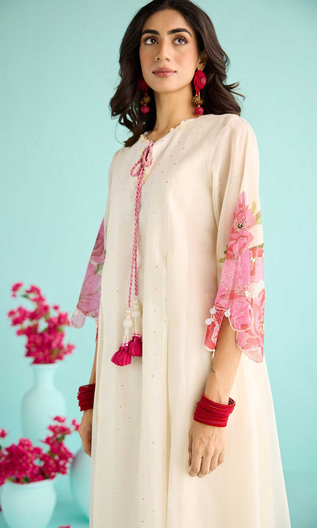 Zainab Set- Kora & Blue block printed chanderi kurta with pants and dupatta (set of 3)