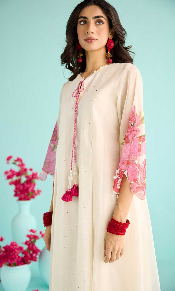 Zainab Set- Kora & Blue block printed chanderi kurta with pants and dupatta (set of 3)