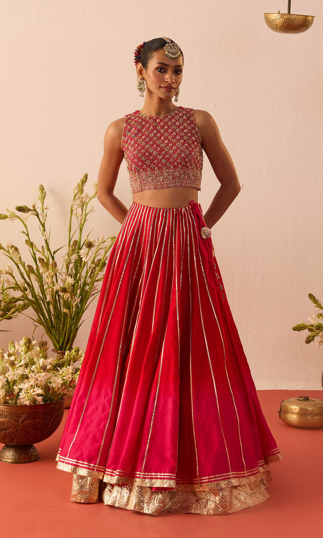 Arezoo- Magenta Chanderi Lehenga with Hand Embroidered Blouse and Organza Dupatta (set of 3)