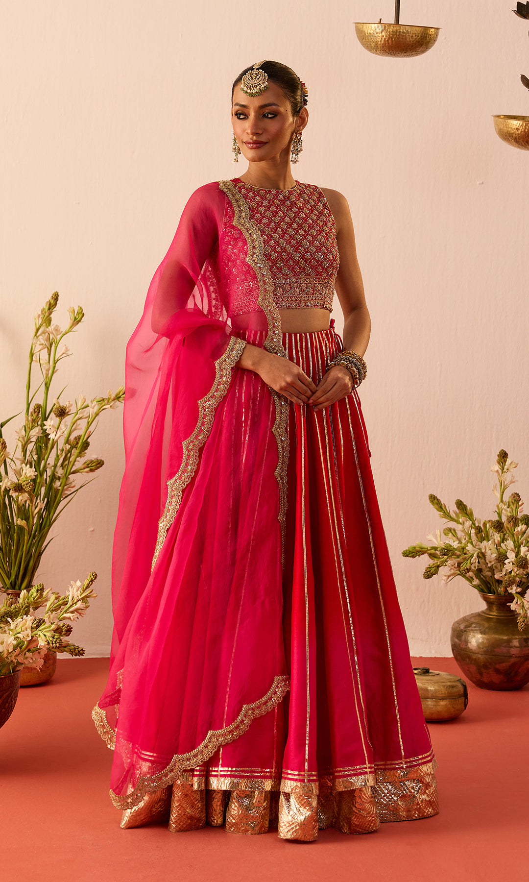 Arezoo- Magenta Chanderi Lehenga with Hand Embroidered Blouse and Organza Dupatta (set of 3)