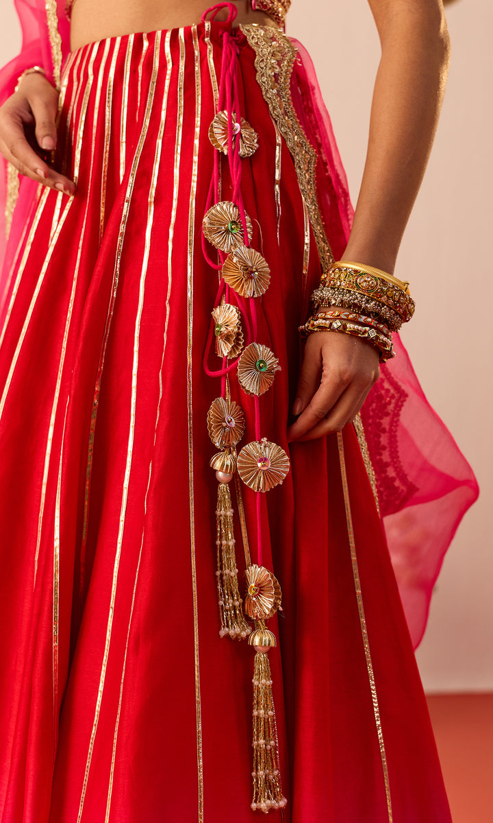 Arezoo- Magenta Chanderi Lehenga with Hand Embroidered Blouse and Organza Dupatta (set of 3)