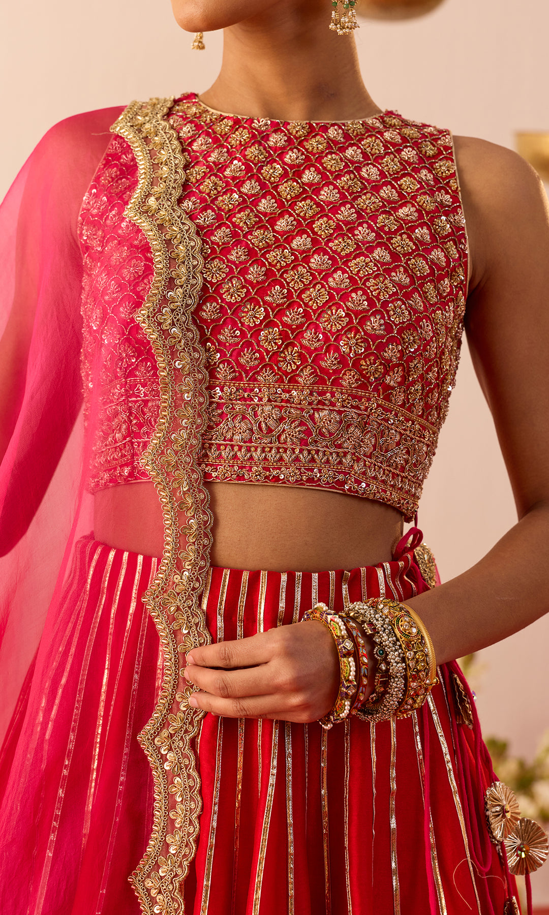 Arezoo- Magenta Chanderi Lehenga with Hand Embroidered Blouse and Organza Dupatta (set of 3)