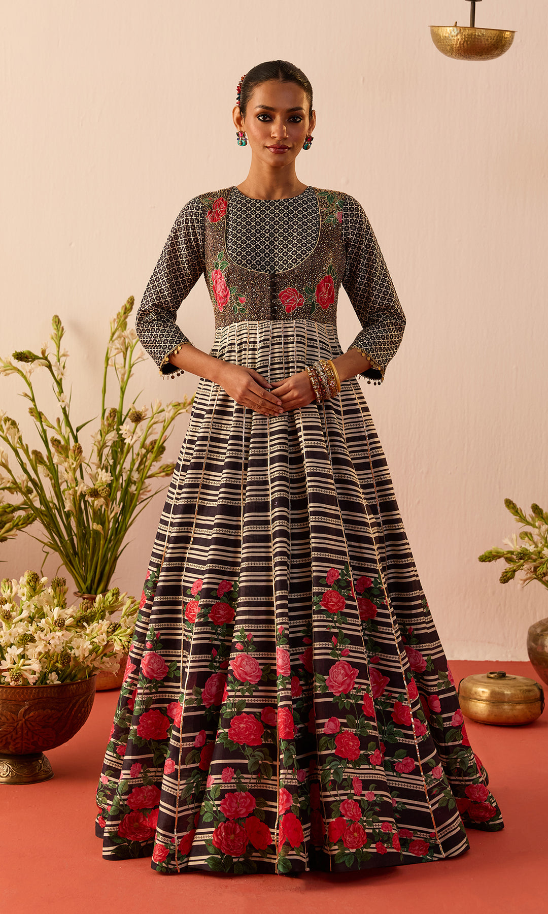 Viana Set- Black Digitally Printed Chanderi Anarkali with Dupatta (set of 2)