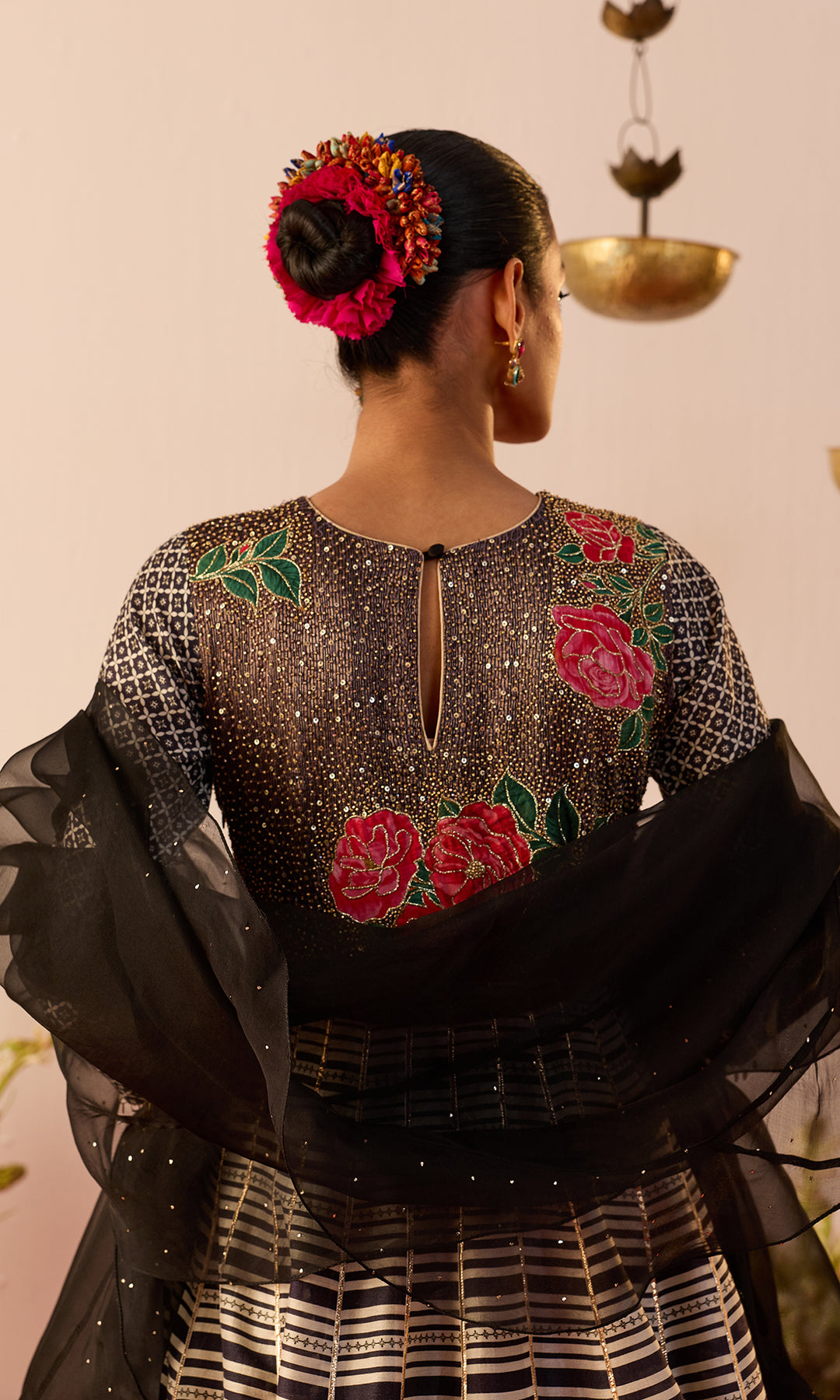 Viana Set- Black Digitally Printed Chanderi Anarkali with Dupatta (set of 2)