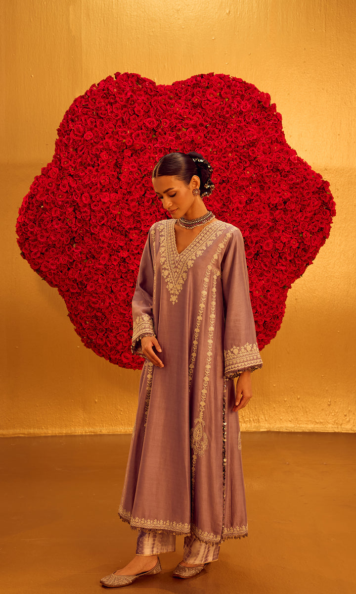 Mahnoor Set- Pink Chanderi Embroidered Kaftan Set