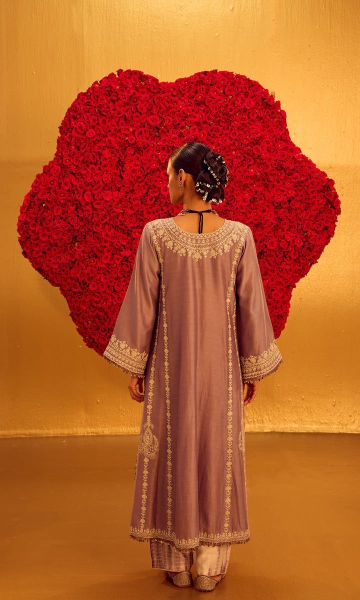 Mahnoor Set- Pink Chanderi Embroidered Kaftan Set