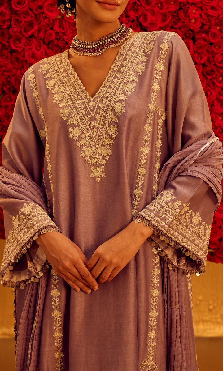 Mahnoor Set- Pink Chanderi Embroidered Kaftan Set