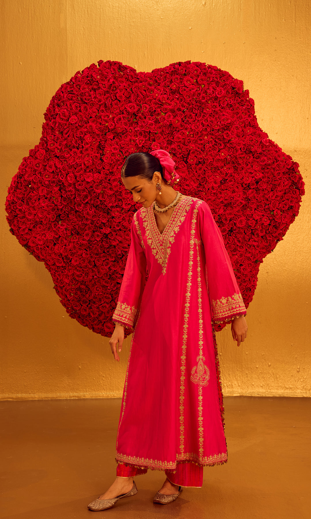 Mahnoor Set- Pink Chanderi Embroidered Kaftan Set