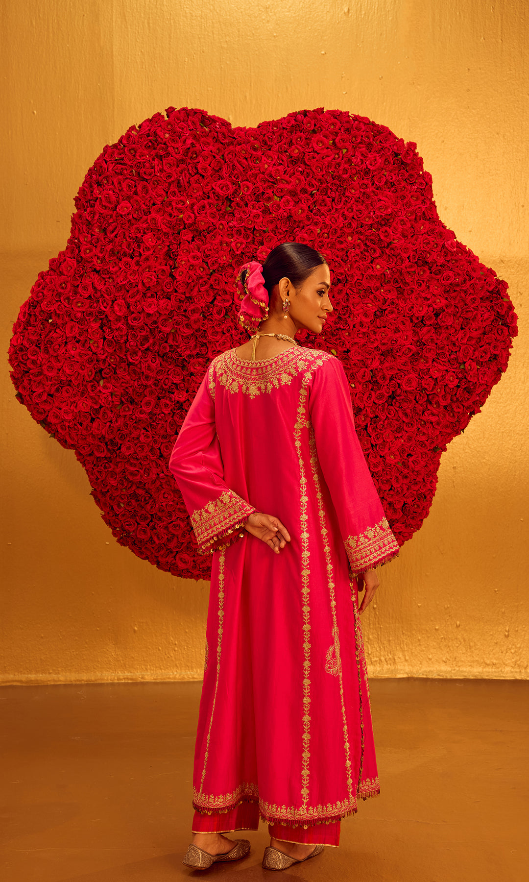 Mahnoor Set- Pink Chanderi Embroidered Kaftan Set