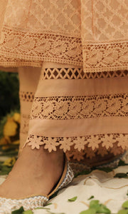 Lacey Daisy Set- Peach cotton-jamdani angrakha with pant and dupatta (set of 3)