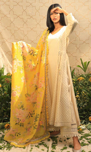 Lacey Daisy Set- Peach cotton-jamdani angrakha with pant and dupatta (set of 3)