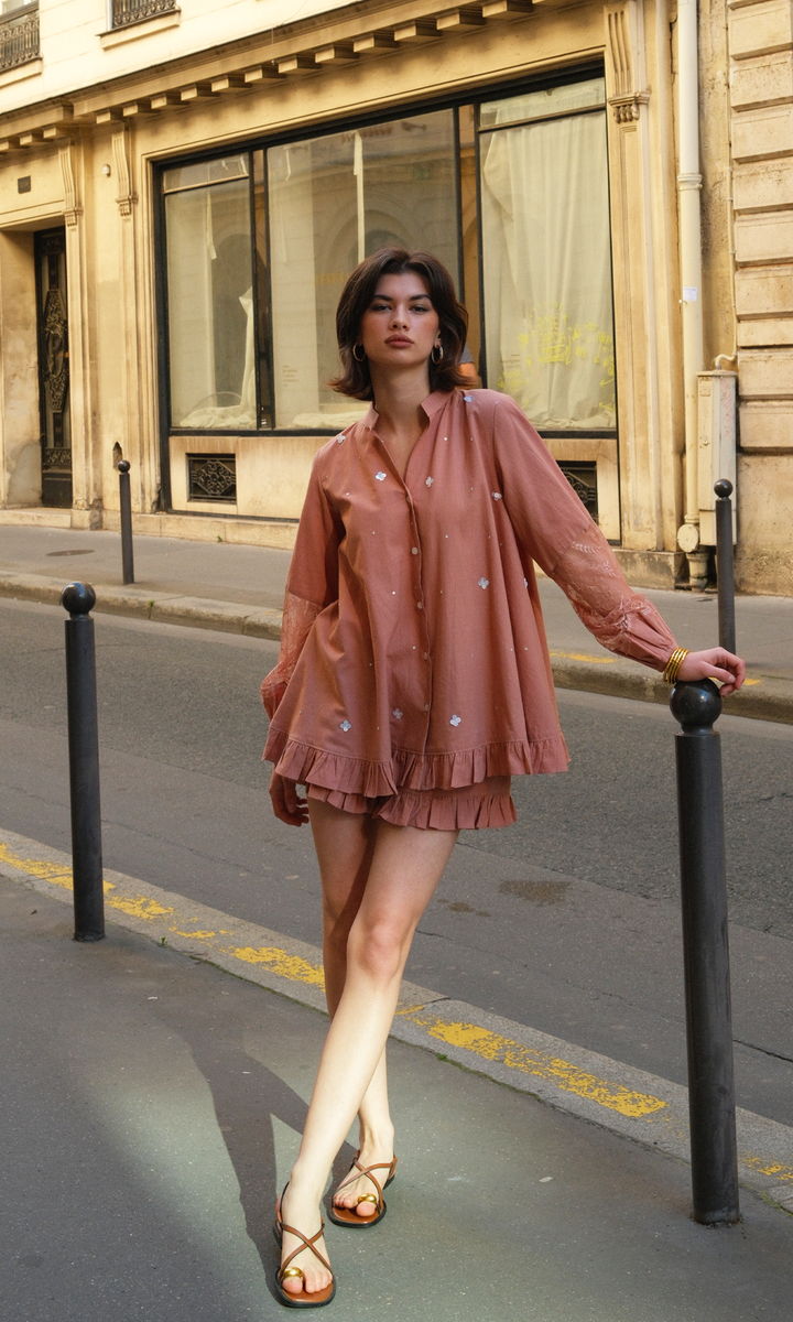 Jemima- Woven Poplin Embroidered Top & Shorts