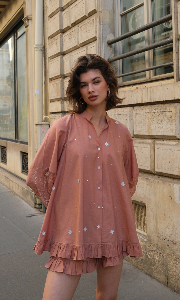 Jemima- Woven Poplin Embroidered Top & Shorts