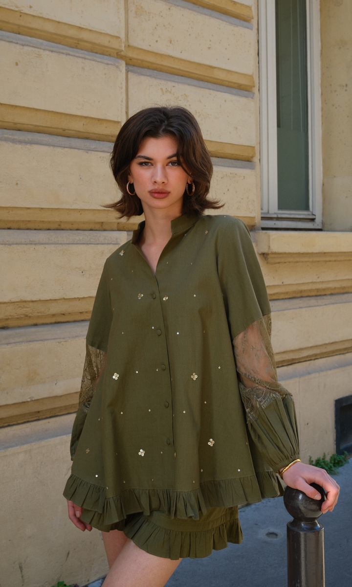 Jemima- Woven Poplin Embroidered Top & Shorts