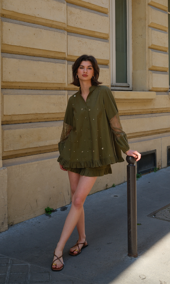Jemima- Woven Poplin Embroidered Top & Shorts