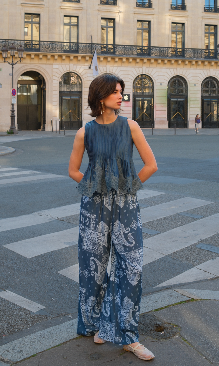 Posie- Chanderi Pintucks Top with Modal Paisley Pants