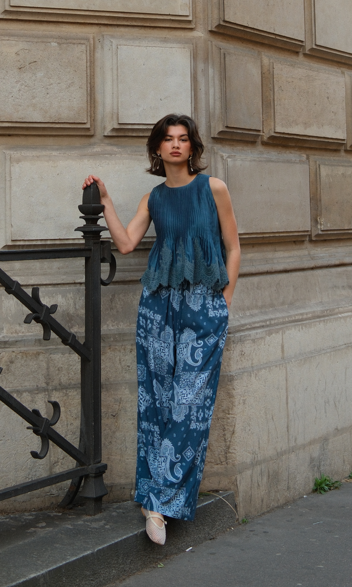 Posie- Chanderi Pintucks Top with Modal Paisley Pants