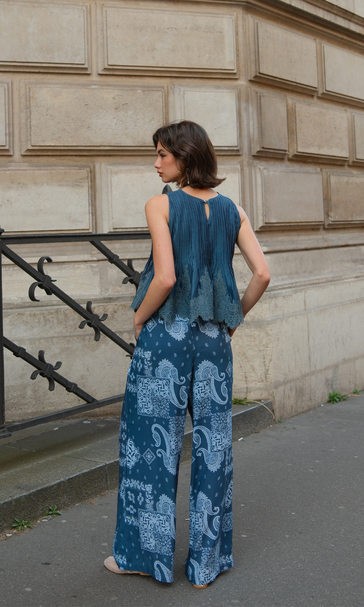 Posie- Chanderi Pintucks Top with Modal Paisley Pants