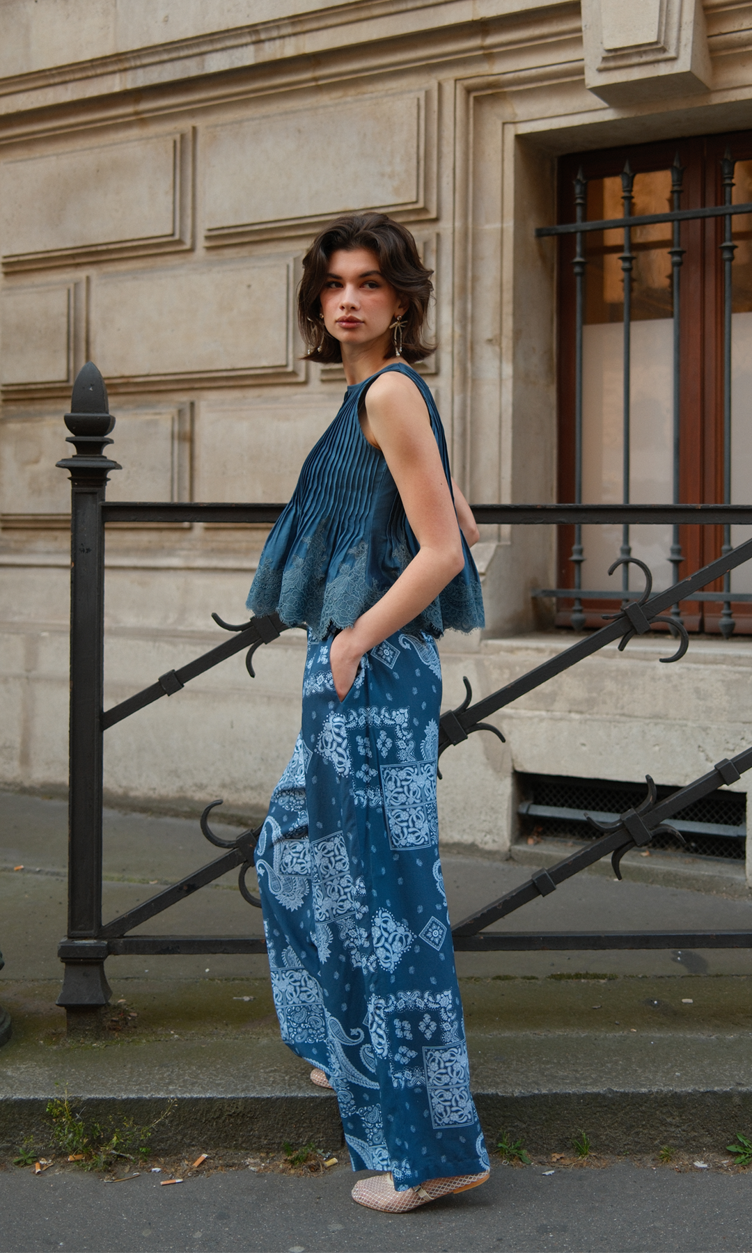 Posie- Chanderi Pintucks Top with Modal Paisley Pants