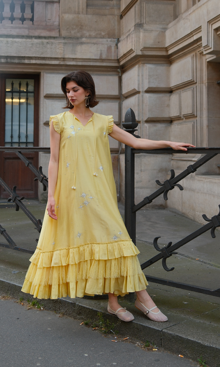 Sollie- Embroidered Chanderi Dress