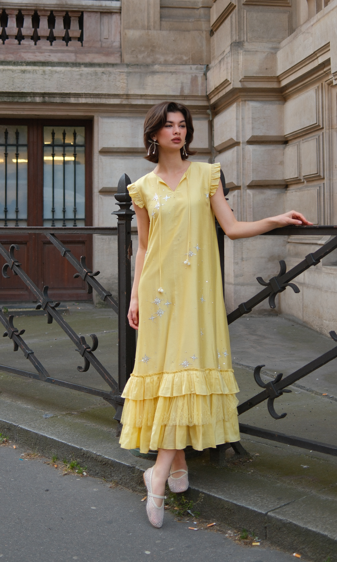 Sollie- Embroidered Chanderi Dress
