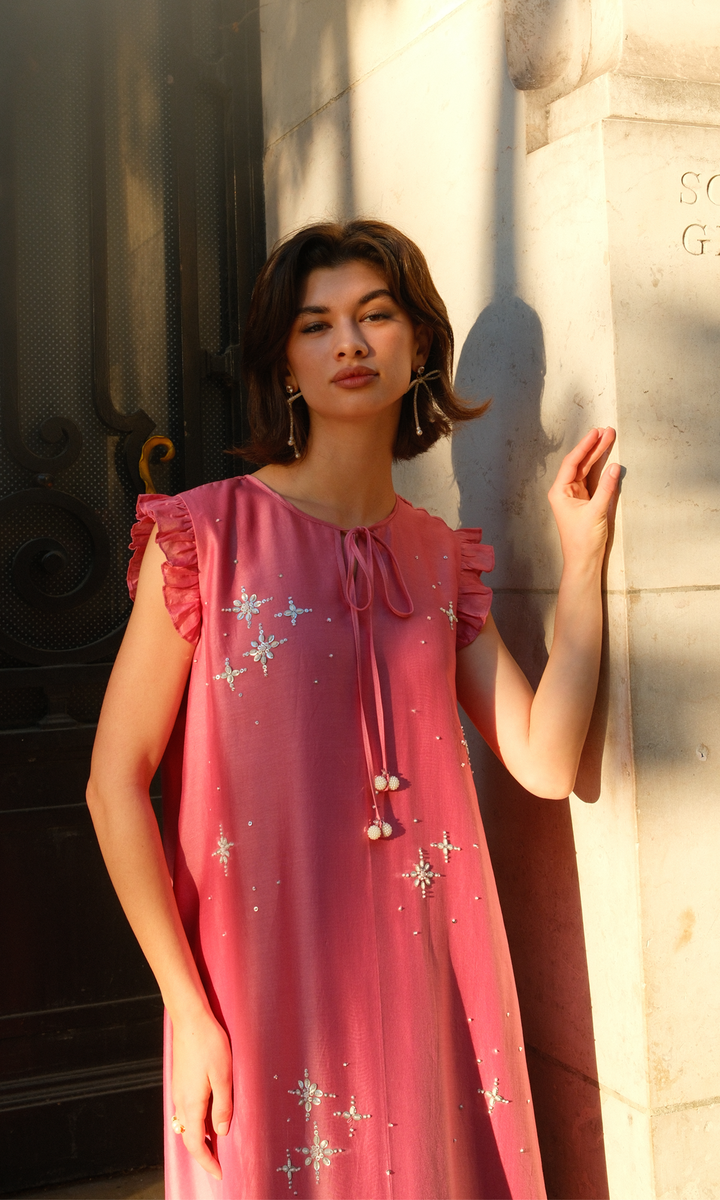 Sollie- Embroidered Chanderi Dress