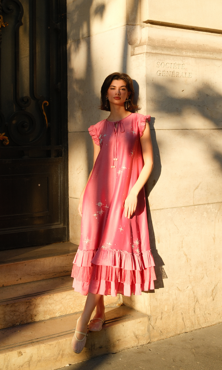 Sollie- Embroidered Chanderi Dress