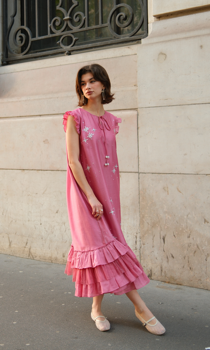 Sollie- Embroidered Chanderi Dress