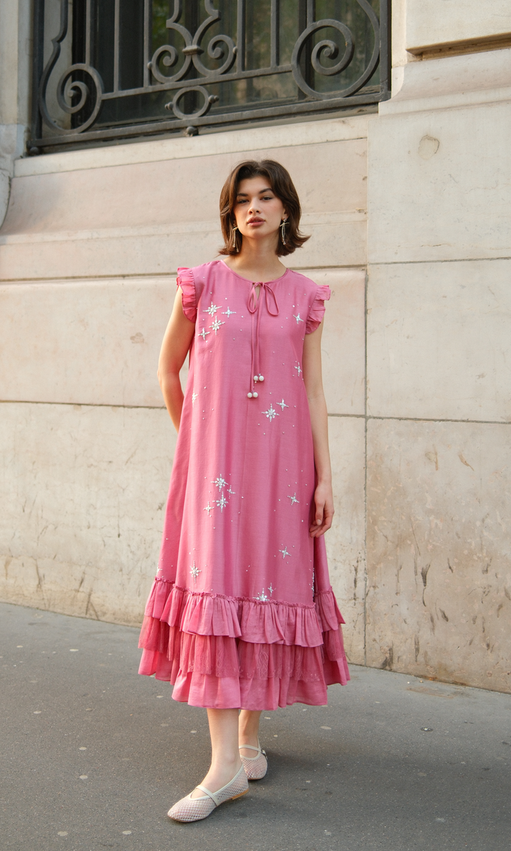 Sollie- Embroidered Chanderi Dress