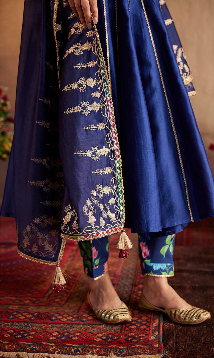 Zara Set- Mustard chanderi angrakha with salwar and embroidered dupatta (set of 3)