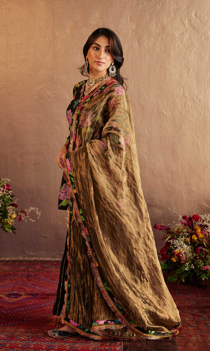 Saira Set- Orange chanderi hand embroidered sharara set (set of 3)