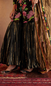 Saira Set- Orange chanderi hand embroidered sharara set (set of 3)