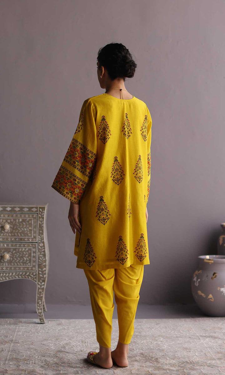 Ezzah Set- Kora chanderi block printed hand embroidered oversized kurta with dhoti (set of 2)