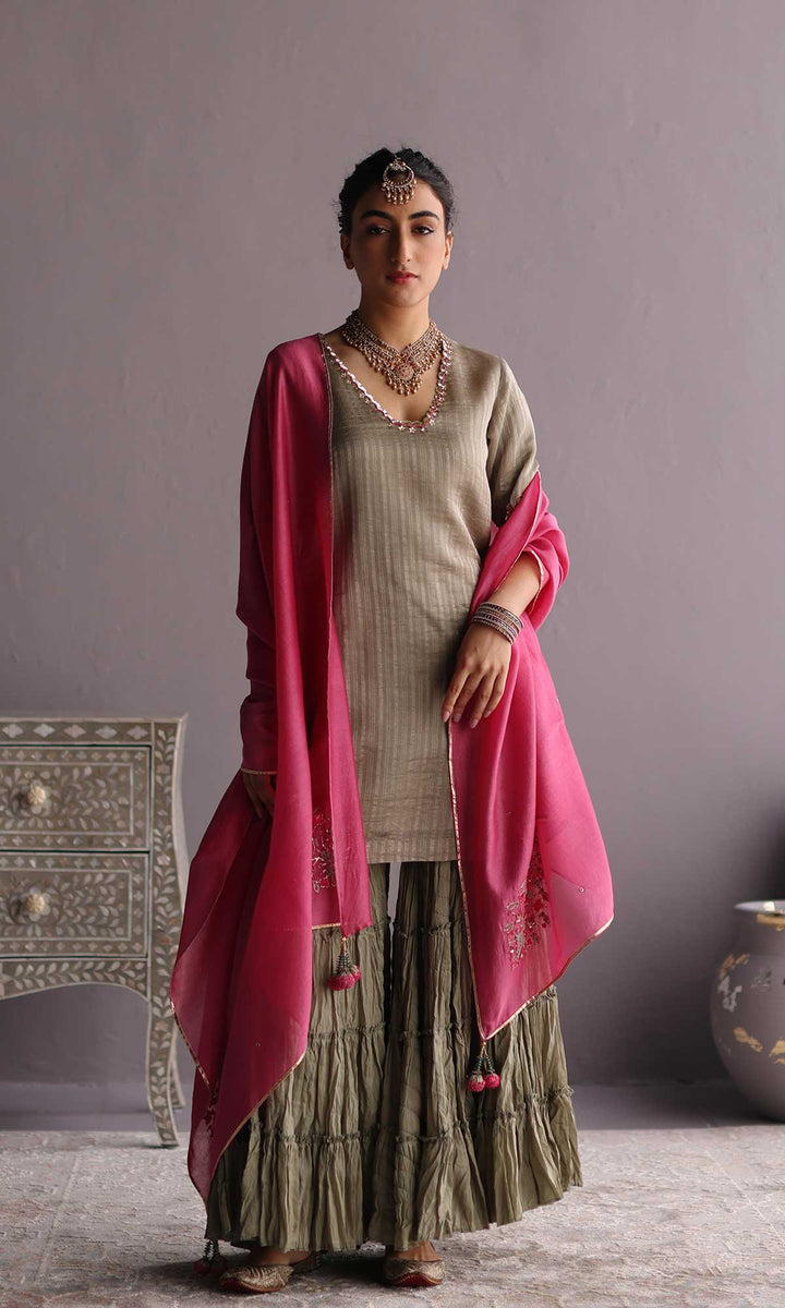 Daria Set- Blue chanderi hand embroidered sharara set (set of 3)