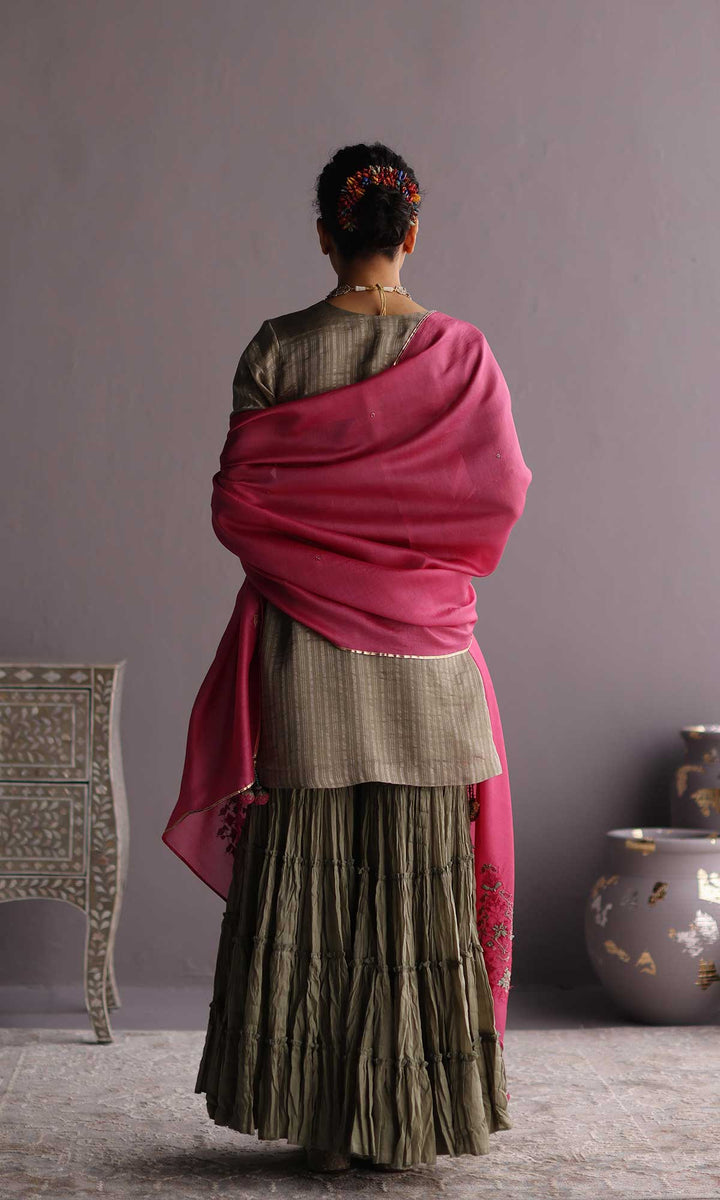 Daria Set- Blue chanderi hand embroidered sharara set (set of 3)