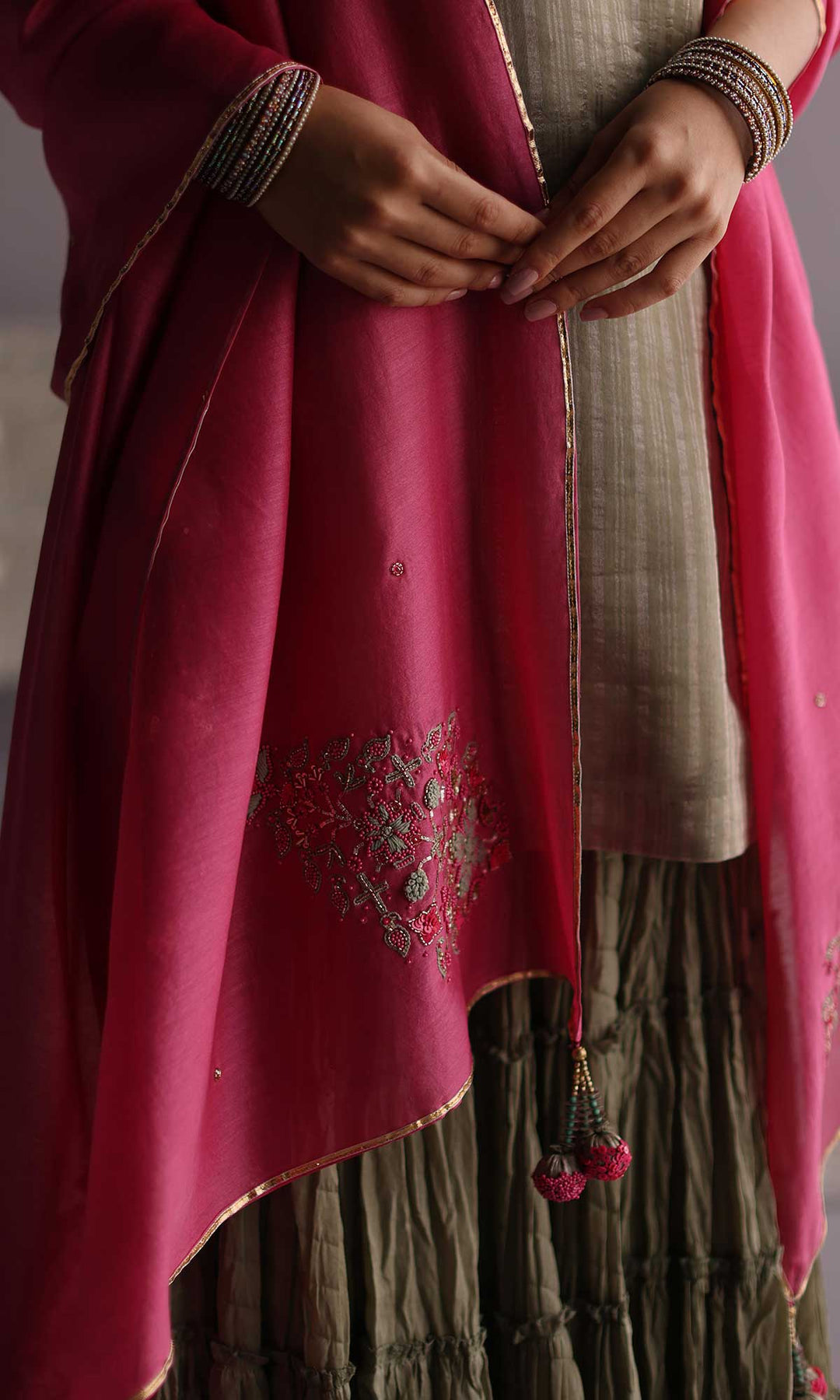 Daria Set- Blue chanderi hand embroidered sharara set (set of 3)