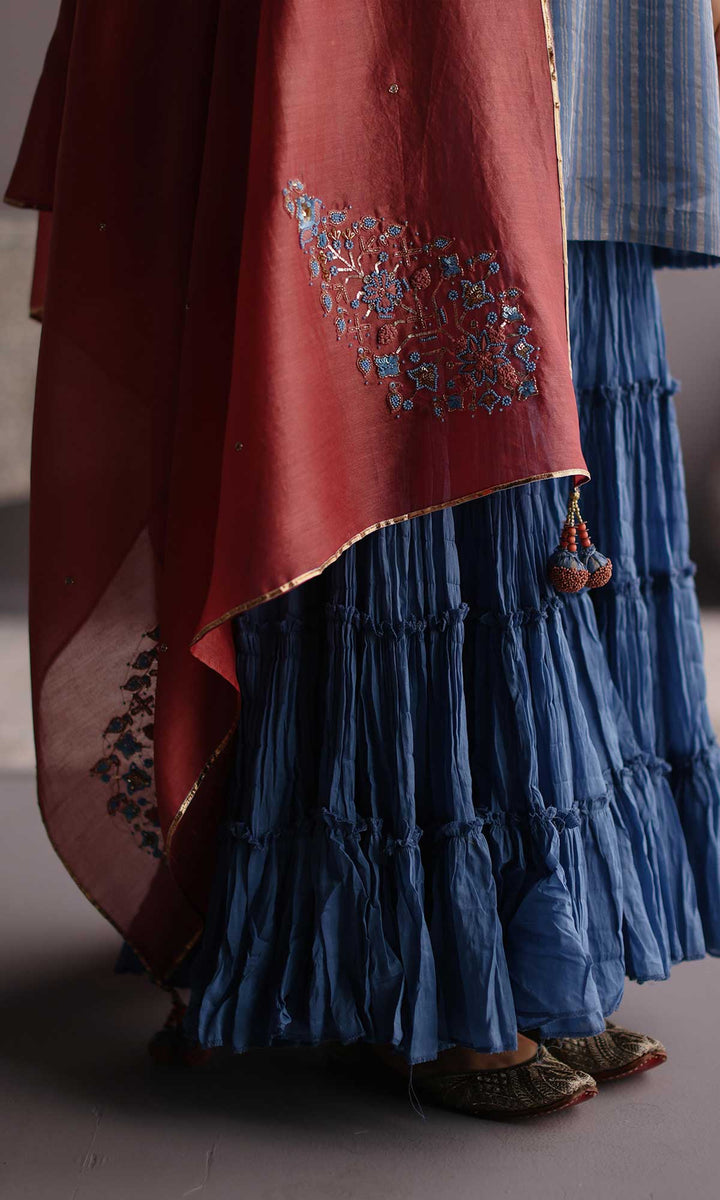 Daria Set- Blue chanderi hand embroidered sharara set (set of 3)