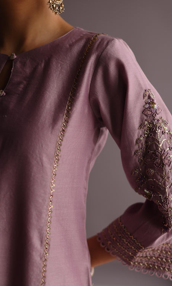 Naaz Set- Baby Blue chanderi hand embroidered kalidar kurta with Pants and dupatta (set of 3)