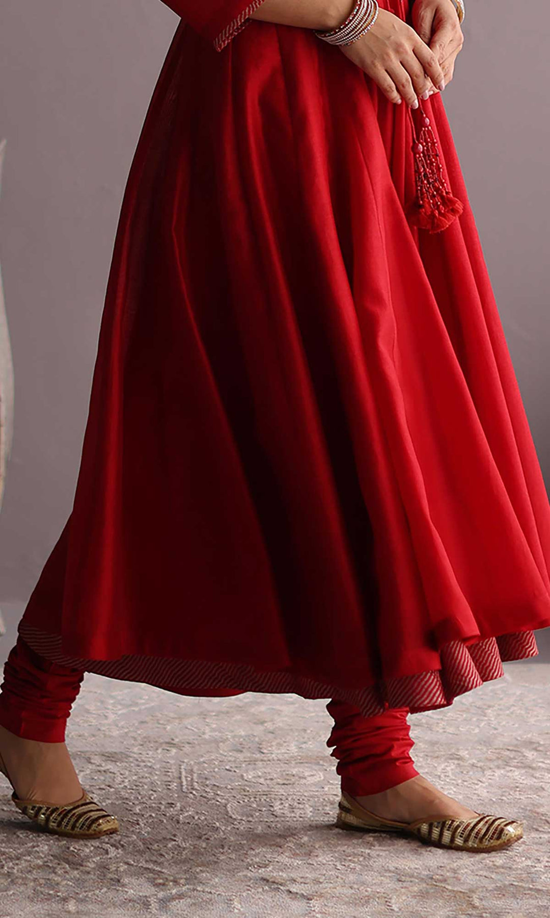 Hayat Set- Dusky Rose chanderi hand embroidered anarkali with churidar and dupatta (set of 3)