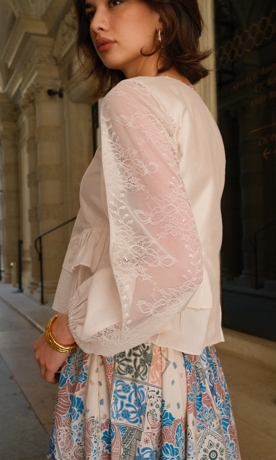 Solace- Chanderi Ruffle Top with Printed Poplin Skirt