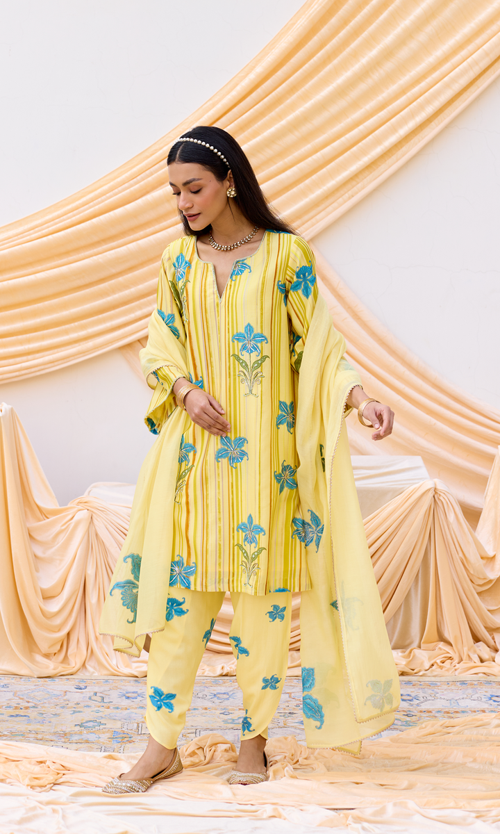 Inaya Set- Embroidered Digital Kurta & Dhoti with Dupatta (set of 3)