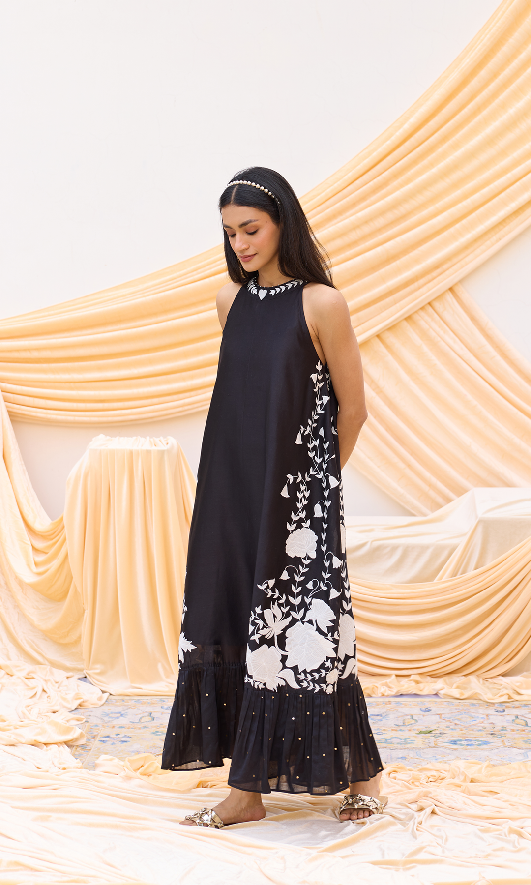 Primrose - Chanderi Tie Up dress with appliqué work
