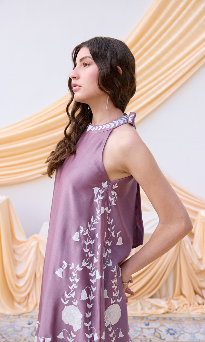 Primrose - Chanderi Tie Up dress with appliqué work