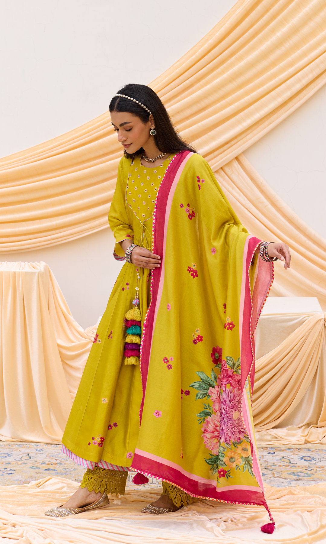 Soraya Set- Chanderi Digitally Printed Floral Anarkali Set (set of 3)