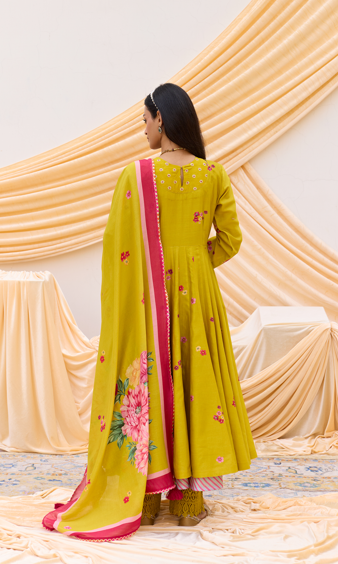 Soraya Set- Chanderi Digitally Printed Floral Anarkali Set (set of 3)