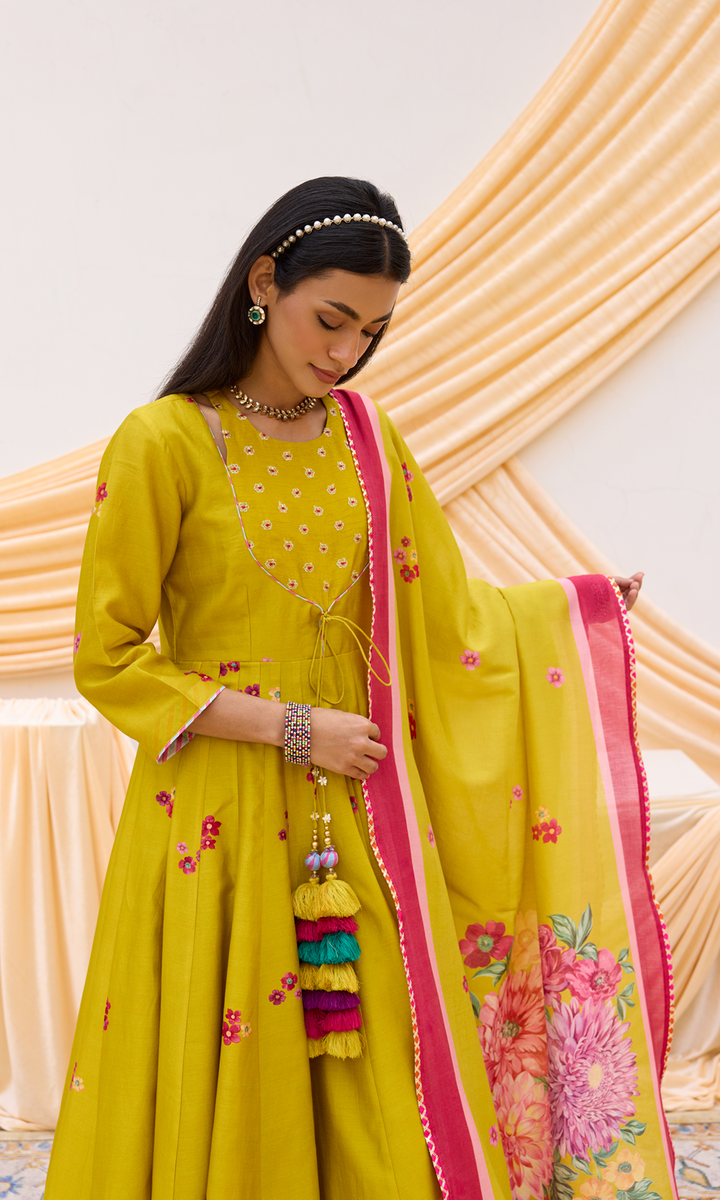 Soraya Set- Chanderi Digitally Printed Floral Anarkali Set (set of 3)