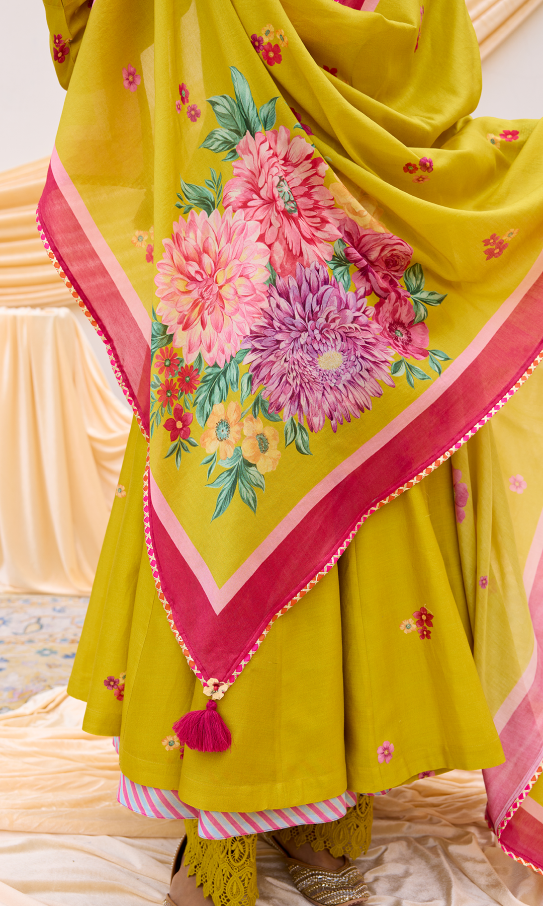 Soraya Set- Chanderi Digitally Printed Floral Anarkali Set (set of 3)